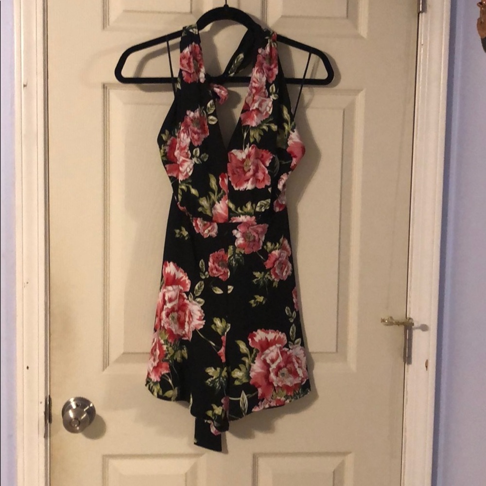 Halter strap open back romper